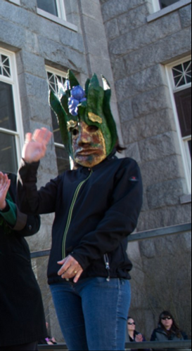 Mother Earth Mask created by Jim Kay in 2013 and awarded to Mary Rapoza for her contributions to the environment.