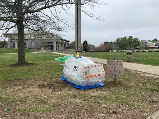 The Plastic Whale 2021 Created by Tracey Cockrell, UMass Dartmouth Students, and local volunteers. The whale is made of recycled plastic bottles collected from the community.