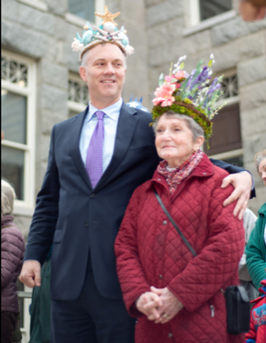 Mother Earth and Father Ocean Crowns created by Diana Painter in 2018 and awarded to Mayor John Mitchell and Lorraine Perry for their contributions to the environment.