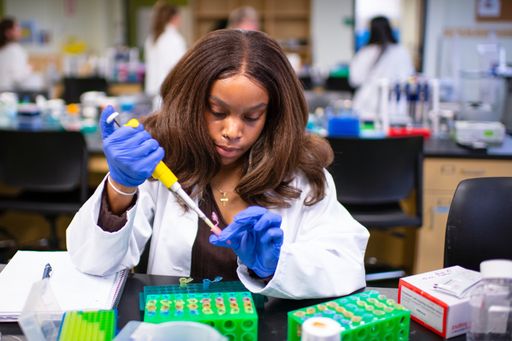 Student researching in lab
