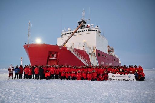 USCG Healy Crew with Synoptic Arctic Survey scientists at the North Pole. Photo courtesy of Deborah Heldt Cordone