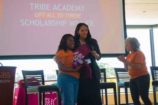 Featured Leadership Speaker & UMass Dartmouth alumni, Hilina D. Ajakaiye, recognizes current Master’s of Accounting student and Tribe Academy alum, Jayika Pauyo, for her commitment to empowering and supporting diverse students despite tremendous personal obstacles.