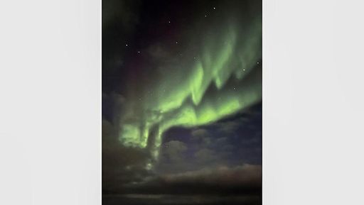 Northern lights dancing above the bow at 1:30am on Oct. 16. Photo courtesy Genevieve Coblentz-Strong.