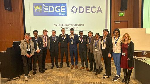 UMassD Collegiate DECA Team pictured at the Stonehill College Qualifying Event