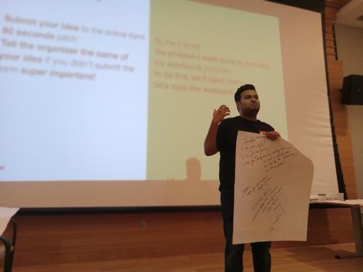 Students present ideas for a startup venture at Startup Weekend