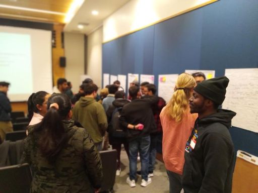 Students present ideas for a startup venture at Startup Weekend