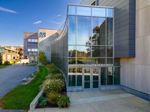 The main entrance of the Charlton College of Business