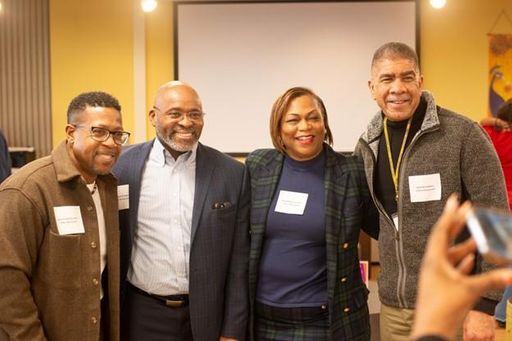 UMassD leaders served as judges for the student competition. Pictured: Dr. Kevin Hamilton, Associate Vice Chancellor for Student Affairs and Dean of Student Belonging, Dr. Moise Saint-Louis, Assistant Dean of Students and Director of the Frederick Douglass Unity House, Dr. Kimberly Scott, Vice Chancellor of Student Affairs, David A. Gomes, Esq., Chief Diversity Officer at UMass Dartmouth
