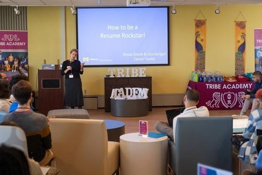 Lisa Gavigan, UMassD Career Center, presents an engaging workshop on how to build effective resumes and stand out in job interviews