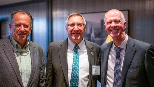 Left to right: UMass Law Assistant Dean John Quinn, MA State Senator Michael Rodrigues '83, and UMassD Chancellor Mark Fuller.