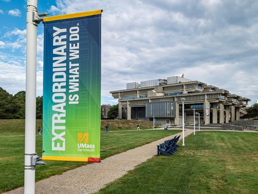 lampost banners with library in background