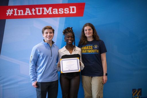 Audrey Nortey with previous Founders' Scholarship recipients Zachary Gay and Molly Gedutis