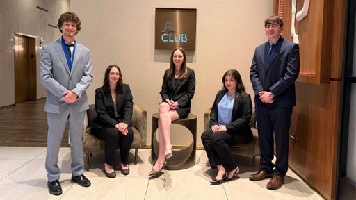 UMass Dartmouth Collegiate DECA Executive Board for 2026-27: Nicholas Costa, Angelina Joyce, Katherine McIlmail, Abbigail White, and William McIlmail.