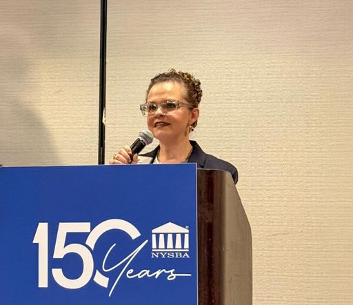 Hancock speaks at the New York State Bar Association Annual Meeting.