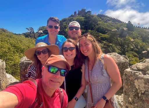Professor Richard Peltz-Steele and students during a hike in Lisbon, Portugal.