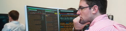 Student using the Bloomberg trading terminals in the Charlton Technology Center