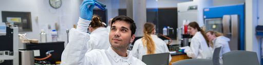 MLS student, Joseph Marques '24, in the lab