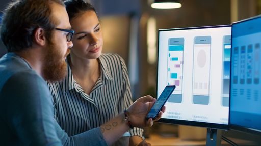 Students working on mobile apps