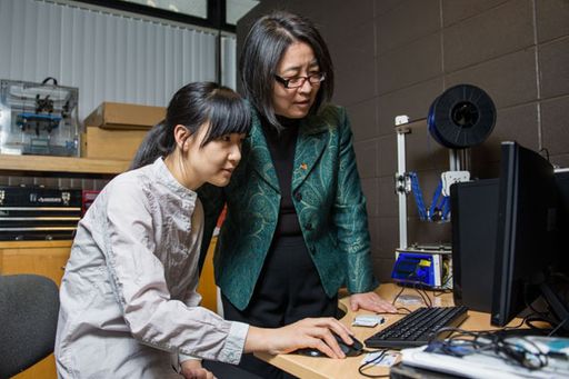  Dr. Hong Liu working with an Electrical and Computer Engineering student 