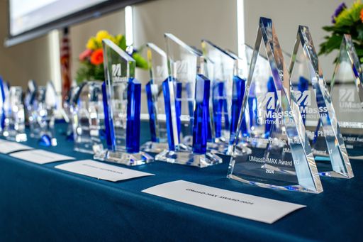 A display of the awards honoring excellence in research, mentorship, and scholarly impact - presented during the UMass Dartmouth Faculty Achievement Celebration,