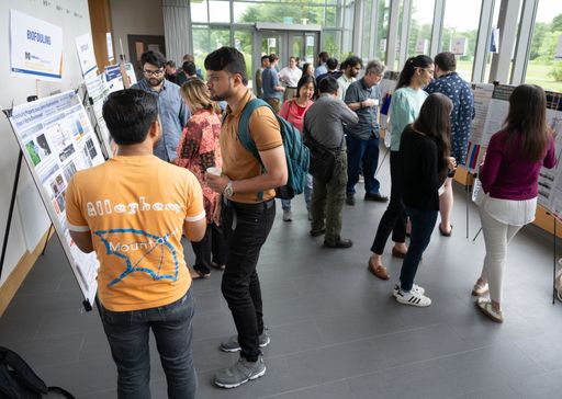Attendees in the student poster session.