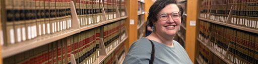 UMass Law student, Amanda Iocono, in the UMass Law library