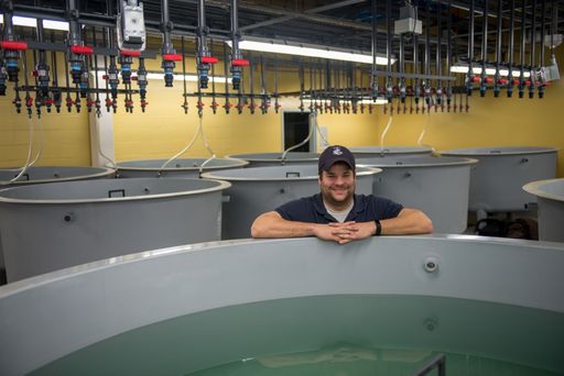 Lab Manager Forrest Kennedy in Seawater Lab at SMAST East.