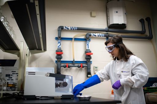 Dr. Micheline Labrie in the SMAST biodegradability lab