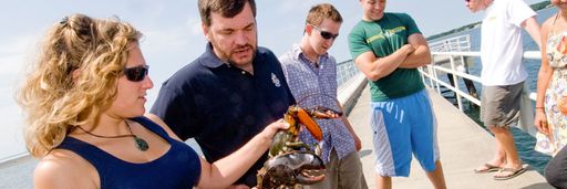 Professor Steve Cadrin and students conducting fisheries fieldwork
