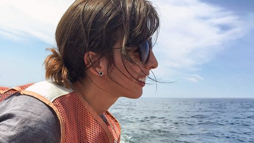 PhD student Micheline Labrie on an SMAST research excursion