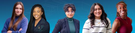 Promotional banner featuring women student leaders at UMass Dartmouth