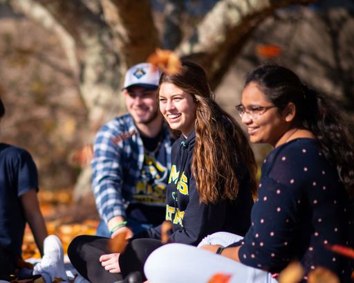 Students on campus in the fall