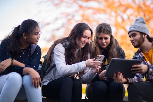 Students on campus in the fall
