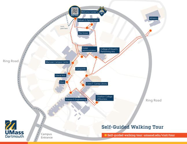 Follow the pdf version of this map below while walking along campus on your self-guided tour