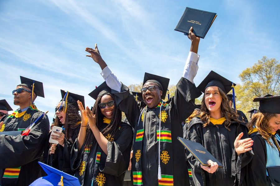 Group of students celebrating at commencement