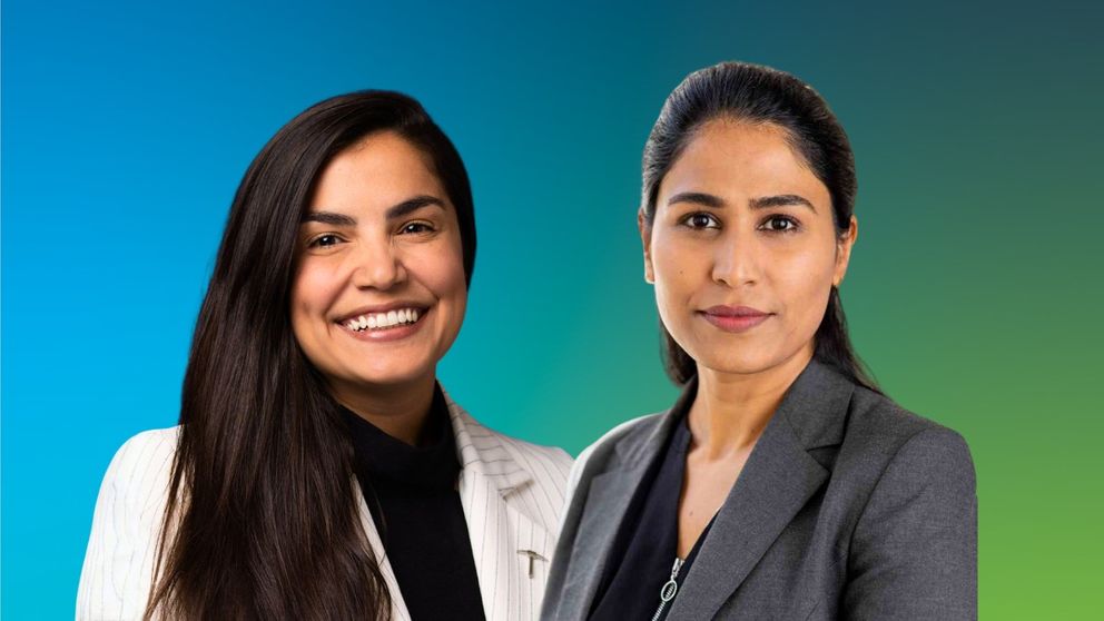 UMassD PhD alumni Priscila de Paula Silva and Vidhyashree Nagaraju