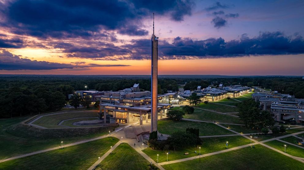 Aerial view of the Campanile at night