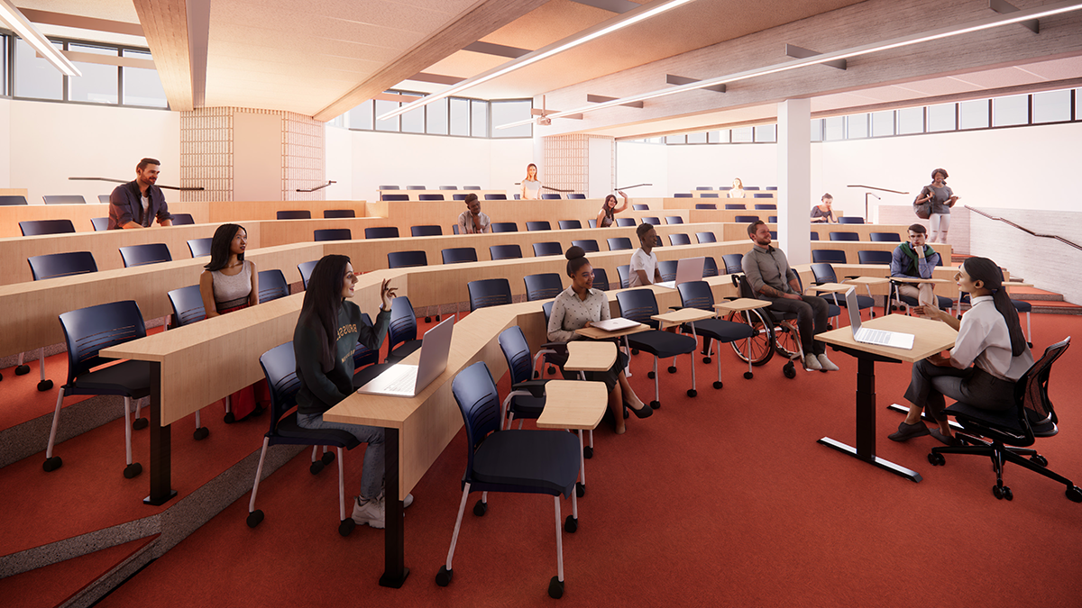 Students seated in a lecture hall